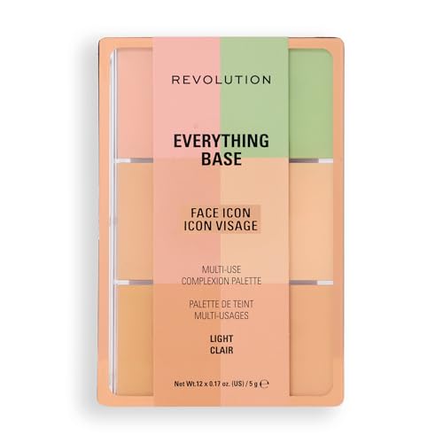 Revolution Everything Base Face Icon Complexion Palette, Multi-Use Cream Contour, Concealer, Corrector, Highlighter & Blush Kit, Vegan & Cruelty-Free, Light - color: Light
