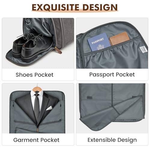 S-ZONE Garment Bags for Travel Convertible Garment Duffle Bags for Travel Suit Carry on Luggage for Men Hanging Suitcase - color: Grey