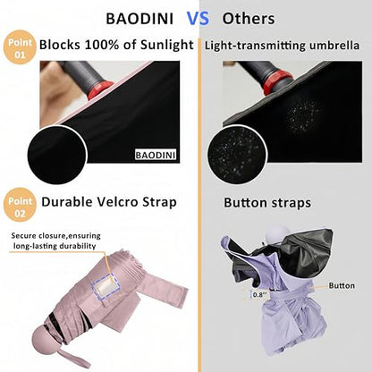 BAODINI Travel Essentials Mini Umbrella for Purse With Case Small Compact UV Sun Protection Lightweight Tiny Pocket Manual Open Close Umbrella for Women Kids and Men Fits Purse Backpack - color: 2 Pack Pink & Purple