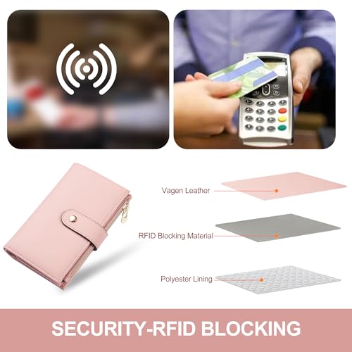 yiijay Womens Wallet RFID Blocking Leather Trifold Clutch Wallet Credit Card Holder Ladies Travel Wallet Purse with Pen Holder - color: 1Pink