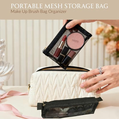 4 in 1 Detachable Roll Up Makeup Bag, Travel Make up Bag Large Capacity, Portable Toiletry Organizer with Mesh Pockets, Foldable Cosmetic Case for Travel, Gym, Home (Black)