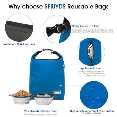 Pet Food Storage Bag Travel Dog Food Container 2PCS Collapsible Dog Travel Bowls and Zipper Side (Blue, Small) - color: Blue, size: 12L