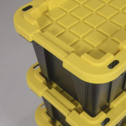 CX BLACK & YELLOW 12-Gallon Heavy Duty Storage Bins with Lids, Stackable Plastic Storage Bins, Dorm Room Essentials, Back to School, Classroom Organization, Home Organization, 4 Pack (12.51H x 16.3W x 21.8D) - size: 12 Gallon