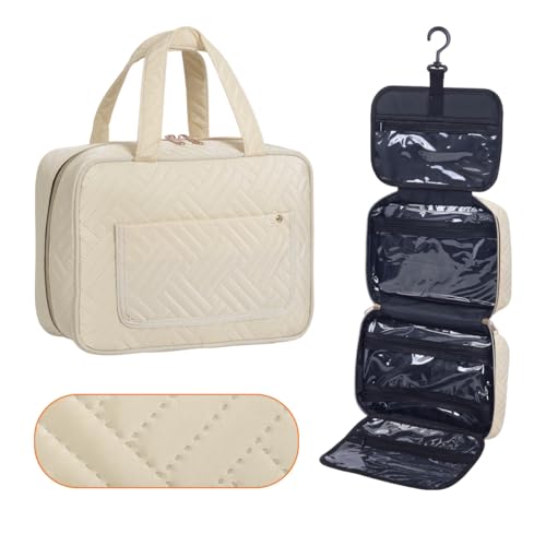 Hanging Toiletry Bag for Women Cosmetic Toiletries Travel Bag, Beige - color: Beige