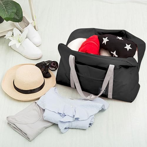 Travel Bag Carry on Luggage Foldable Duffel Bag Sports Gym Bag Weekender Overnight Bag Water Resistant Nylon Travel Duffel for Men Women (Black 24PCS) - color: Black 24