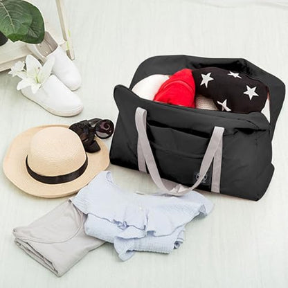 Travel Bag Carry on Luggage Foldable Duffel Bag Sports Gym Bag Weekender Overnight Bag Water Resistant Nylon Travel Duffel for Men Women (Black 24PCS) - color: Black 24