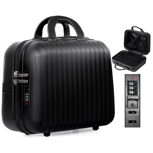 14 Inch Makeup Train Case with Lock Hard Shell Cosmetic Travel Case w Elastic Strap, ABS Portable Toiletry Bag for Toiletries Make up Storage Case for Women Adult - color: Black, size: 14 Inch