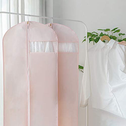 MARMINS Pink Dress Bags for Gowns Long, 65'' Long Dress Clear Garment Bag(Set of 2, 23.3'' X 65'') - size: 23.3" x 65" 2 Pack Pink