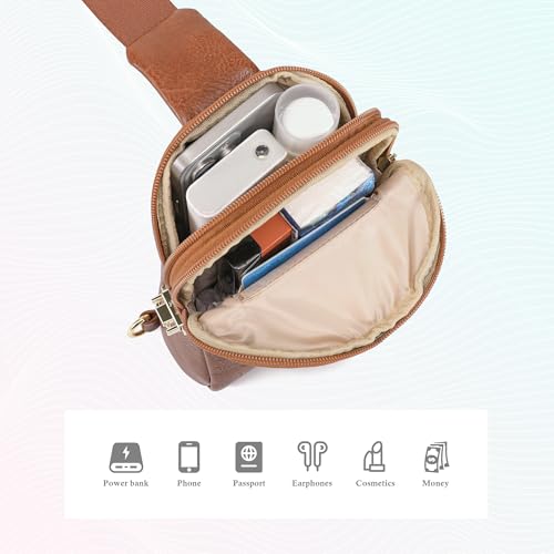 INICAT Anti Theft Crossbody Bags for Women Travel Small Sling Bag Fanny Packs Cross Body Purses Everyday - color: Pure Brown Antitheft, size: Large