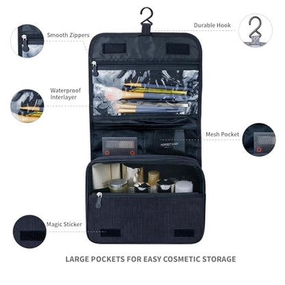 Lcsmaokin Large Capacity Toiletry Bag Travel Bag with Hanging Hook for Men and Women Waterproof Travel Cosmetic Bag Bathroom Bag,with TSA Approved Zippers Clear Travel Makeup Bag Carry-on - color: A-Black+Clear Rose Gold