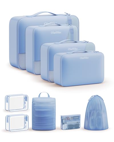 9 Set Packing Cubes for Travel, Gifts for Women Mom,Anti-Tearing Suitcase Organizer,OlarHike Vacation Essentials & Accessories for Cruise Ship - color: 07 Light Blue