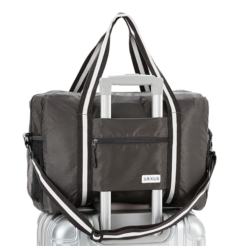 Arxus Foldable Tote Bag for Travel Expandable Lightweight Carry On Luggage 22L Packable Duffle Bag for Traveling - color: Gray