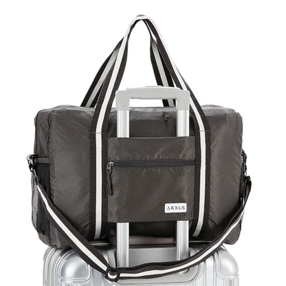 Arxus Foldable Tote Bag for Travel Expandable Lightweight Carry On Luggage 22L Packable Duffle Bag for Traveling - color: Gray
