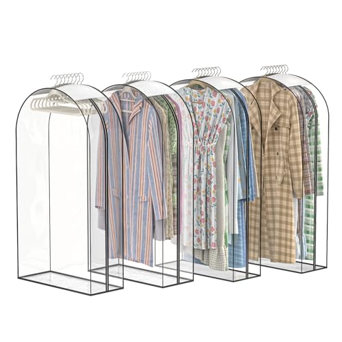 Upgraded Thickened Clear Garment Bags for Hanging Clothes 4 Packs, 10“ Gusseted Clothes Hanging Storage Bags for Closet, Shirts, Coats, Dresses (50 inch) - color: Full Clear, size: 50 inch