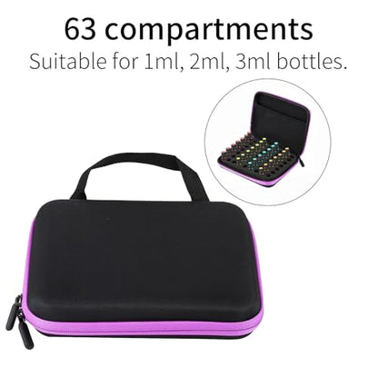 OUKENS Essential Oil Carrying Case, 1-3ml 63 Slots Hard EVA Shell Essential Oils Storage Organizer Bag with Foam Insert and Carrying Handle (Purple) - color: Purple