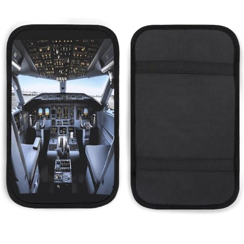 Airplane Cockpit Car Center Console Cover Pad,Airplane Cockpit Printed Universal Armrest Cover Pads Waterproof Vehicle Armrest Protector for Most Cars,Trucks and SUV