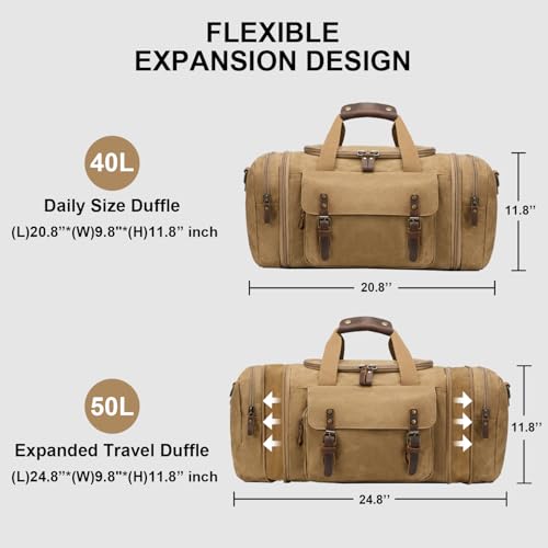 Waxed Canvas Duffel Bag 50L, Khaki | Waterproof, Travel, Overnight, Weekender - color: Khaki