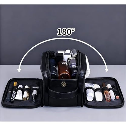 2 Pack Men's Toiletry Bag Pu,Travel Toiletry Organizer, Waterproof Shaving Kit Pouch For storing daily essentials like toiletries and cosmetics,Black (Leather Black) - color: Leather Black