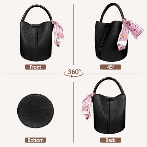 Vegan Leather Bucket Bag for Women Crossbody Bucket Purse with Removable Fashion Bucket Handbag - color: Black