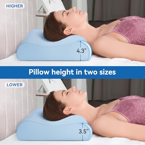 AM AEROMAX Firm Contour Memory Foam Pillow, Cervical Pillow for Neck Pain Relief, Neck Orthopedic Sleeping Pillows for Side, Back and Stomach Sleepers. - color: Blue, size: Standard Size