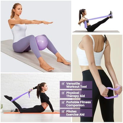 Pilates Kit for Women 13PCS, Pilates Ring and Ball Set with Magic Circle, Resistance Bands Set, Figure 8 Band, Yoga Ring & Grip Socks, Home Workout Equipment Essentials Starter Kit for Beginners - color: Lavender
