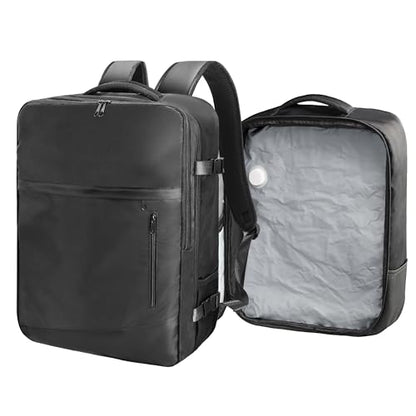 SUOCO Travel Backpack with Vacuum Bag, 70L Seal Compression Air Vac Back Pack with Travel Pump, Carry On Suitcase Luggage Flight Approved for Men Women Personal Item, Black