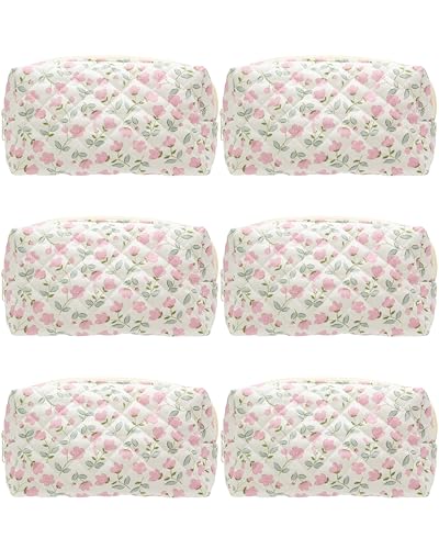 PAZIMIIK 6PCS Vintage Quilted Makeup Bag SET Cosmetic Pouch for Brushes Pencils and Travel Make Up Accessories for Women and Girls Flower White - color: Flower White, size: 6PCS