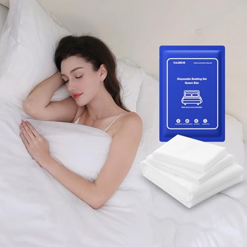 Disposable Bed Sheet Queen Size, Disposable Sheet for Travel, 4 PCS Disposable Sheets with Quilt Cover and Pillowcase,Travel Sheet for Hotel Travel Essentials for Business Trip, Cruise,Camping,SPA - color: 1 Pack - Queen