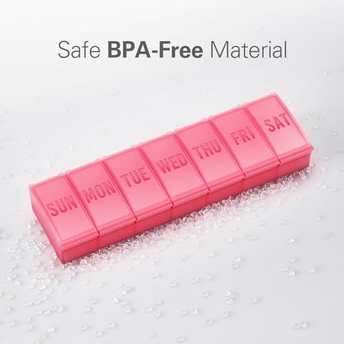 Barhon Pill Organizer Large, Weekly Medicine Pill Organizers, 7 Day Pills Box Case Travel for Big Vitamin Supplements Fish Oil, Red - color: Red