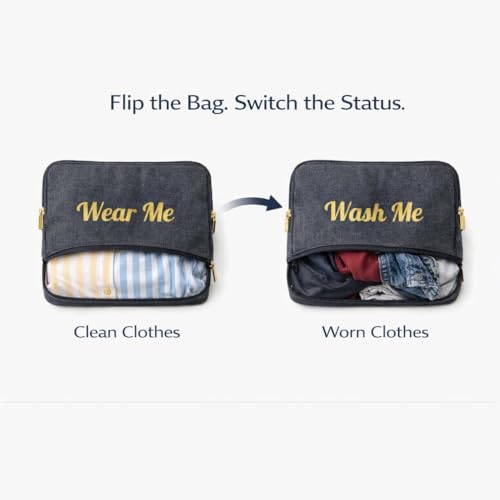 Travel Fanatics Wear Me Wash Me Travel Laundry Bag - 2-Sided Clean and Dirty Clothes Organizer Pouch for Suitcase, Carry-On and Trips - color: Black Cotton