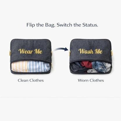 Travel Fanatics Wear Me Wash Me Travel Laundry Bag - 2-Sided Clean and Dirty Clothes Organizer Pouch for Suitcase, Carry-On and Trips - color: Black Cotton