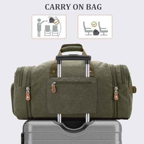 Gonex Canvas Duffle Bag 60L Travel Duffel Overnight Weekend Bag with Shoe Compartment (Army Green) - color: Army Green, size: X-Large-60L (With Shoe Compartment)