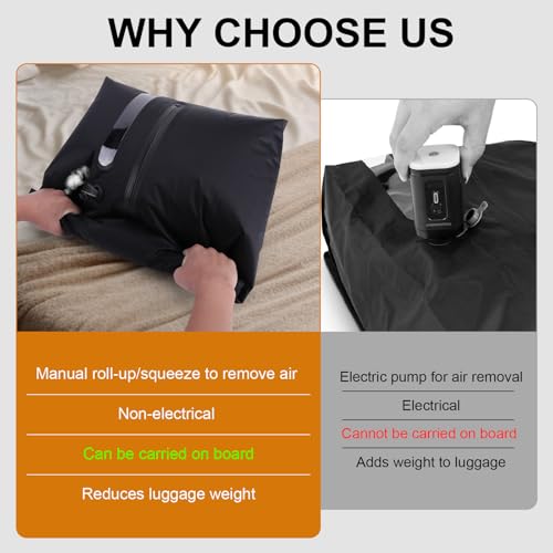 Vacuum Bags for Travel IP67 Reusable Vacuum Seal Bags for Clothing Airless Vacuum Kit Travel Space Saver Compression Bags for Carry On Suitcases and Backpack, Hiking & Camping (2PC, NO PUMP) - style: 2PC