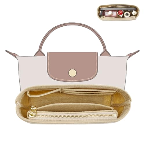 Purse Organizer Insert Compatible with Longchamp Mini Bag and More, Bag Insert for le pliage Original/Green Pouch with Handle/Extra Small Handbag Inner Shaper(Mini, Beige) - color: Beige, size: XS Pouch