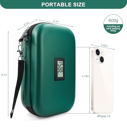 Gosemai TSA Approved Insulin Cooler Travel Case Medication Cooler for Travel with Thermometer Temperature Display Diabetic Medication Organizer Medical Travel Cooler Bag with 2 Ice Pack (Green) - color: Green