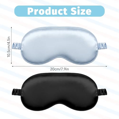 2Pcs Silk Sleeping Mask, Soft Breathable Blackout Eyeshade Comfortable Adjustable Satin Eye Shade for Women Sleep Travel Nap Bridesmaid Gifts (Blue, Black)