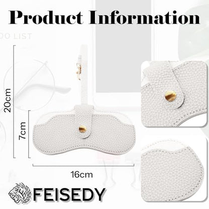 FEISEDY Soft Leather Sunglass Case-Slim Portable Glasses Holder with Button-Closure Wrist Strap for Travel & Outdoor B0308 - color: White