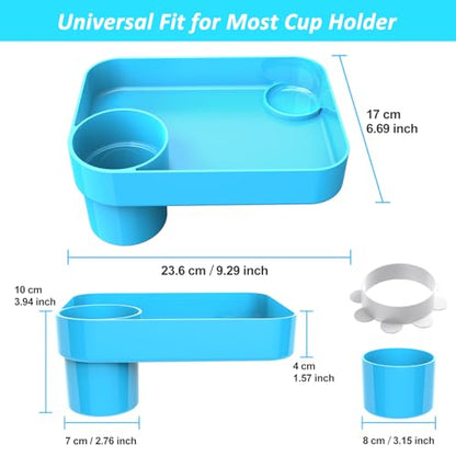 Car Seat Snack Tray for Kids, Mess-Free Square Travel Tray Cup Holder Snack Tray, Durable Car Food Tray for Toddlers, Universal Fit Kids Travel Road Trip Essentials (1, Sky Blue) - color: sky blue