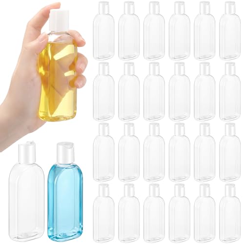 Domensi 24 Pcs Plastic Bottle Squeeze Containers with Disc Cap Travel Bottles Reusable Empty Toiletries Shampoo Containers Refillable Travel bottles for Shampoo Lotions (3.4 oz,White) - color: White, size: 3.4 oz