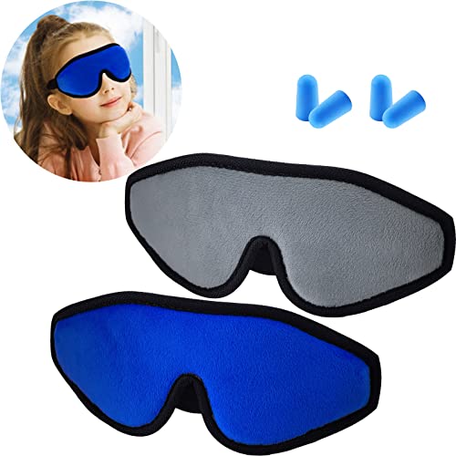 2 Pieces 3D Sleep Mask for Kids Memory Foam Contoured Eye Mask, Travel Sleep Eye Cover with Adjustable Strap, 3D Blindfolds(Blue and Gray) - color: Blue and Gray
