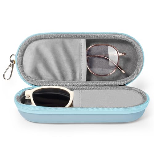 Double Eyeglasses Case, Dual Glasses Sunglasses Organizer with Zipper Closure, Eyewear Storage Box for Men Women Travel - color: Blue
