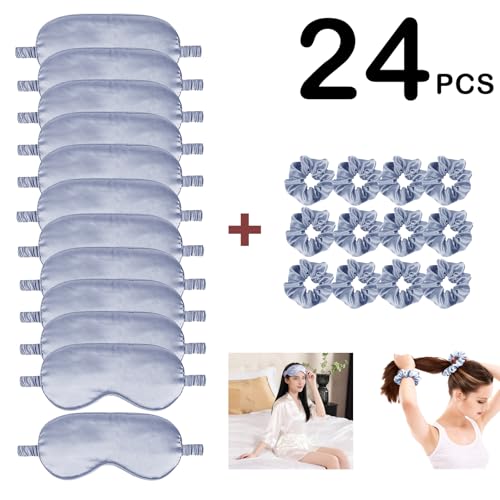 24Pcs Satin Eye Mask Silk Sleep Masks Silky Eyes Cover Blackout Blindfold Eyeshade Scrunchies Hair Ties Travel Wedding Gift - color: Evergreen