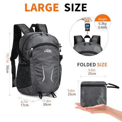 Small Hiking Backpack 35L Travel Lightweight Hiking Packable Daypack Water-Resistant Foldable Backpacks for Women Men Camping (Grey) - color: Grey, size: 35L
