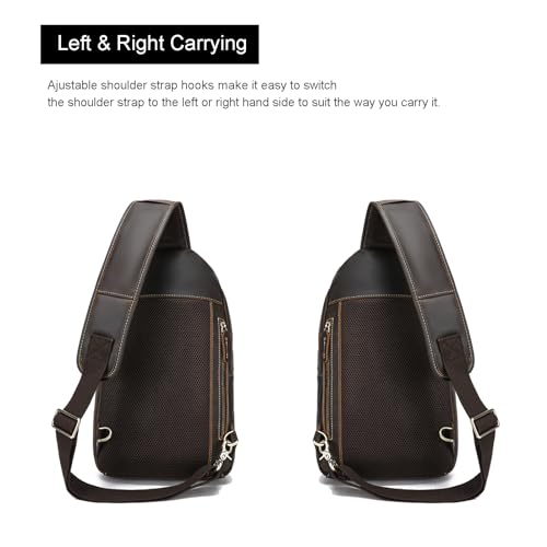 LANNSYNE Full Grain Leather Casual Sling Bag For Men Hiking/Travel/Business Crossbody Chest Bag Fits 12.9" iPad - color: Brown for 12.9 Ipad