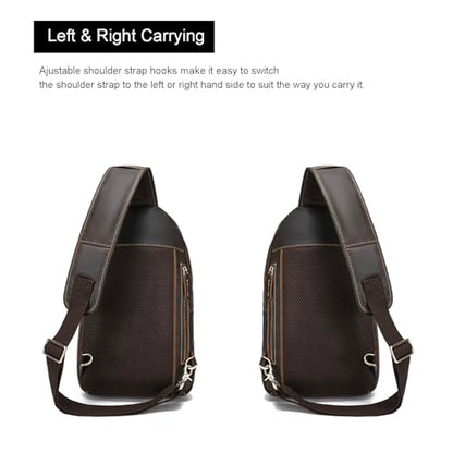 LANNSYNE Full Grain Leather Casual Sling Bag For Men Hiking/Travel/Business Crossbody Chest Bag Fits 12.9" iPad - color: Brown for 12.9 Ipad