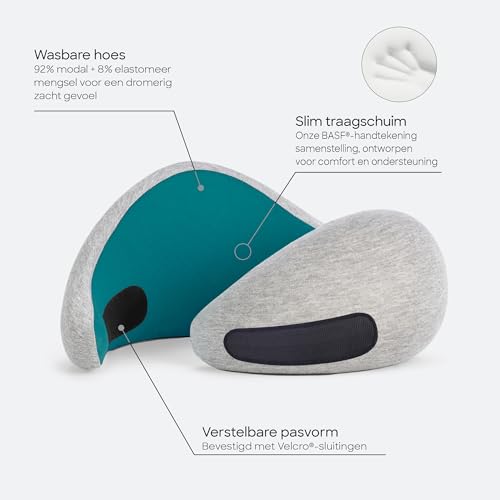 Ostrichpillow Go Neck Pillow, Travel Pillows for Airplanes, Premium Memory Foam Travel Pillow, 360º Ergonomic Design, Asymmetrical Sides, Travel Bag Included, Washable Modal Cover - color: Blue Reef