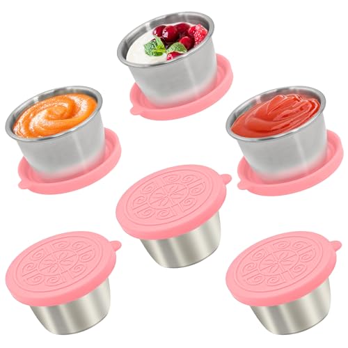Qukaka 6x2.7 Oz Salad Dressing Container to Go,Handy Leakproof Stainless Steel Meal Prep Containers Reusable,Sauce Containers for Lunch Box, Picnics, Travel, Office and Kitchen Storage-Pink - color: Coral Pink, size: 2.7oz