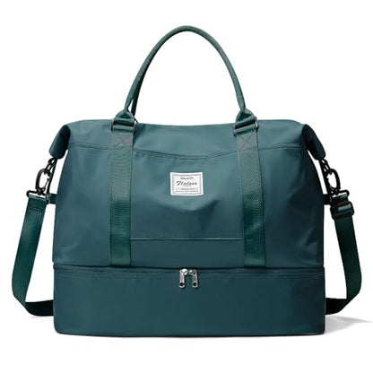 Travel Duffel Bag with Shoes Compartment, Overnight Weekender Bags for Women,Carry on Personal Item Bag - color: A-Peacock Blue, size: Large