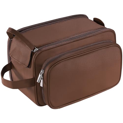 Buruis Extra Large Toiletry Bag for Men, Travel Toiletry Organizer Dopp Kit Water-resistant Shaving Bags, PU Leather Cosmetic Bathroom Shower Bag for Toiletries, Grooming, Accessories (Brown) - color: Brown
