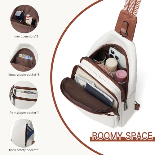 Leresas Sling Bag for Women Crossbody Bags Fanny Pack Sling Purse Backpack Vegan Leather Shoulder Bag Gifts Travel Handbag Anti Theft Beige - color: Beige